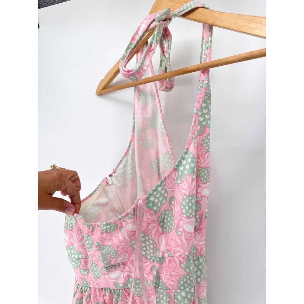 Vineyard Vines Lizzie Dress Womens 10 NWT Pink‎ Pineapple Smoothie Halter Cotton